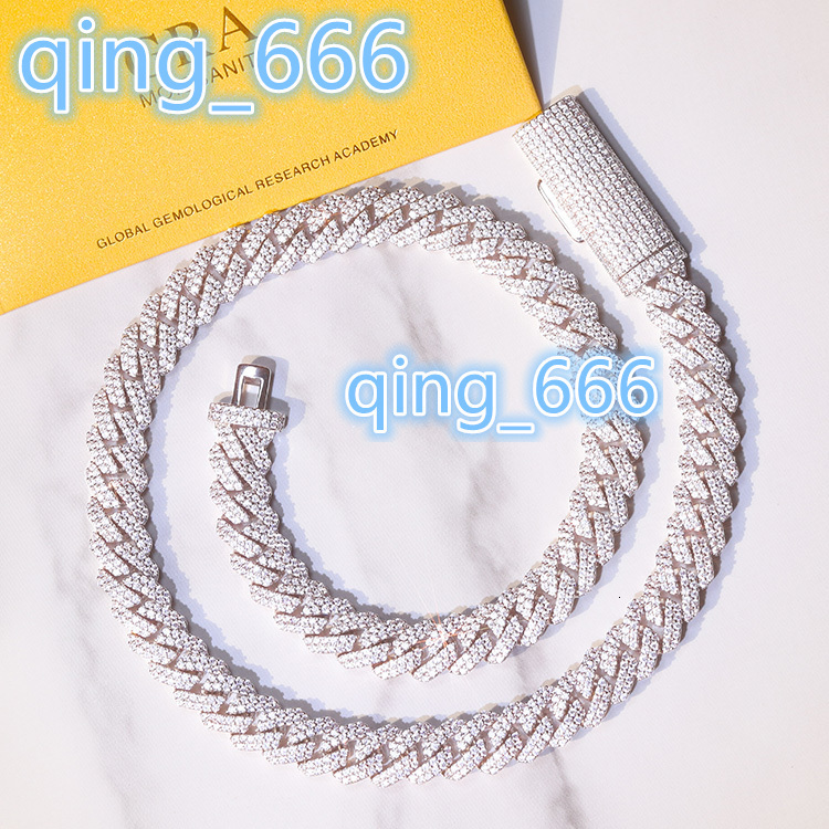 Factory Price High Quality 8mm 10mm 12mm 2rows Moissanite Diamond Chain S925 Sterling Silver Cuban Link Chain for Men