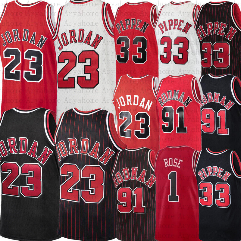 Dennis Rodman Michael Scottie Pippen Basketball Jersey Derrick Retro Rose Shirts Black Red White Vintage 23 91 33 1-image-954913214