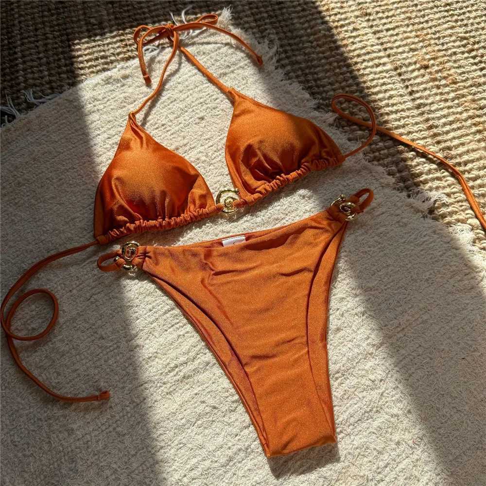 Solid Orange Swimwear Metal Ring String Halter Micro Bikini Thong Sexy Swimsuit Women 2026 Bathing Suit Bikinis Sets L260526-image-1097306847