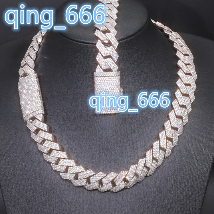 20mm Hip Hop Jewelry High Quality S925 Sterling Silver Bracelet Men VVS Moissanite Necklace Bracelet Iced Out Cuban Link Chain