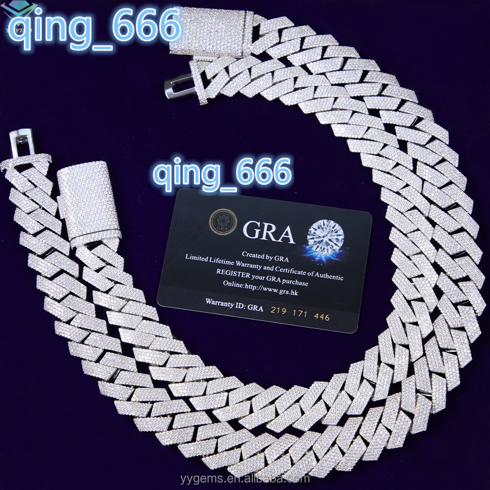 Wholesale Heavy 20mm Iced Out Cuban Link Chain S925 Silver High Quality Hip Hop Necklace VVS Moissanite Cuban Chain for Men