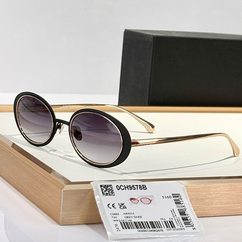25ss New Metal Oval Sunglasses Fashion Designer 9578 Pink Oval Frame Fashionable Casual Wear Daily women Sunglasses With Box UV400