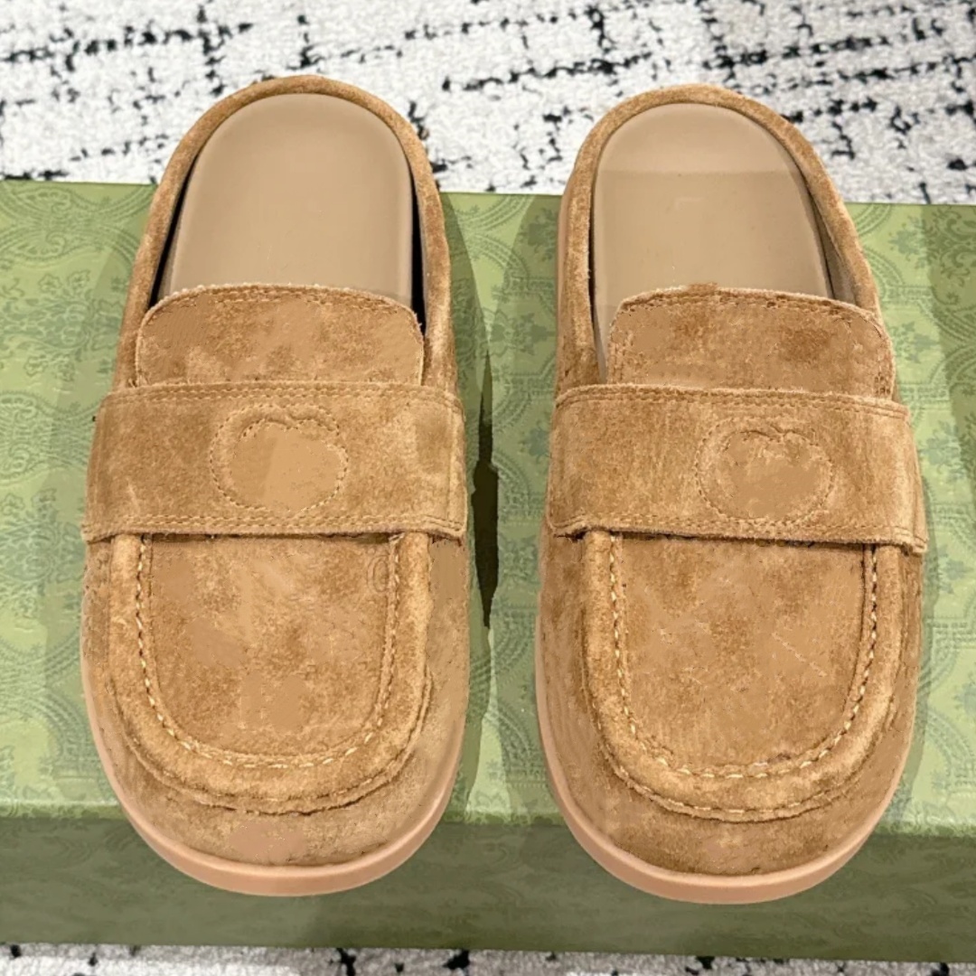 Womens tazz slipper Lady Sandal Designer Booties Moccasins shoe Rubber sole Mules slide scuffers Sandale Luxury Summer Casual Suede Leather Outdoor