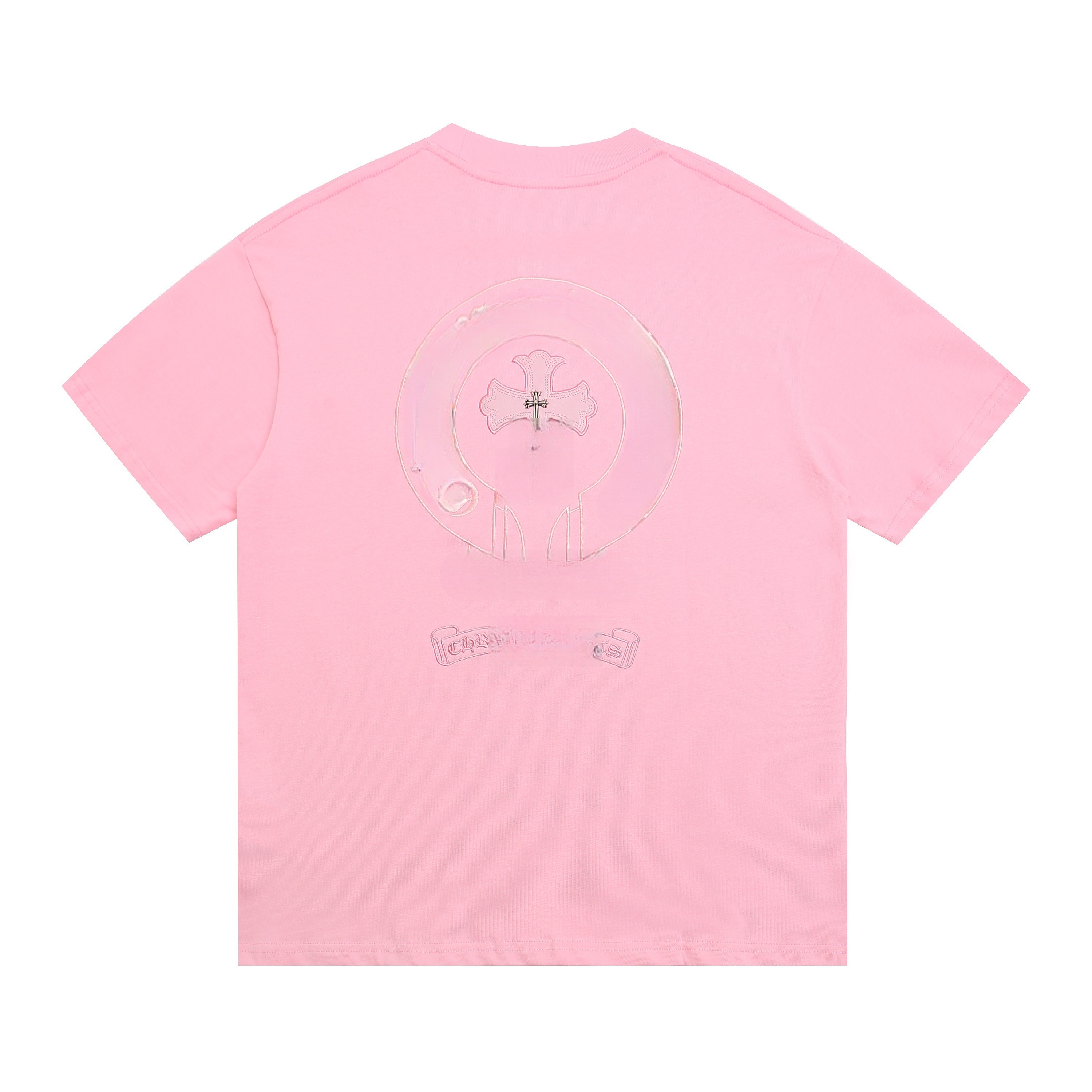 25SS chrome shirt Summer Short Sleeved shirts Pink leather label Sanskrit Horseshoe Embroidery T-shirt men Women Fashion Trendy tee 270g Cotton pull