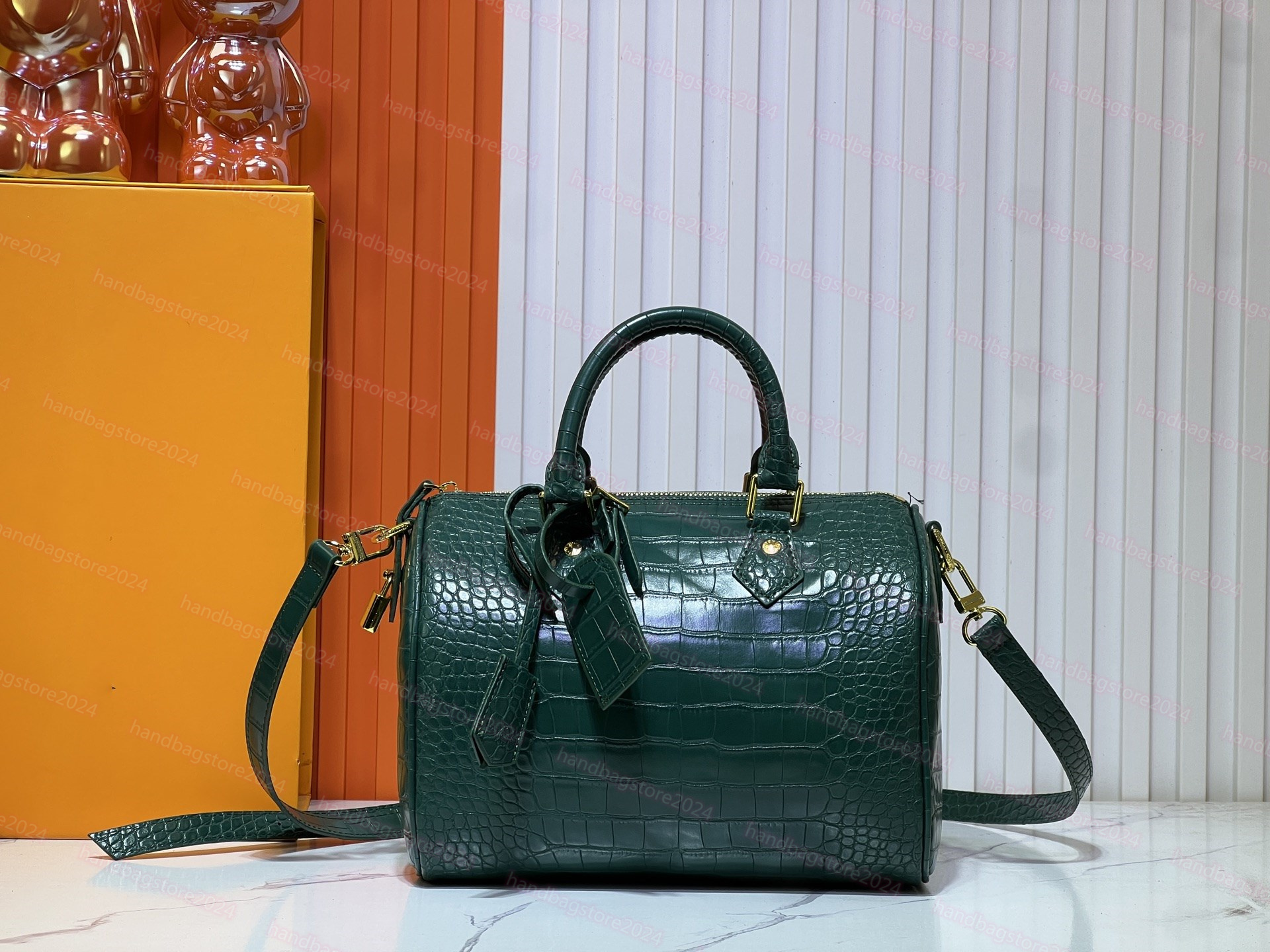 Sac d'oreiller de concepteur de luxe Ban Dou Lire25cm Sac d'épaule pour sac à main Crocodile Modèle Boston Boston M24424 Turquoise Monog Rams Cui