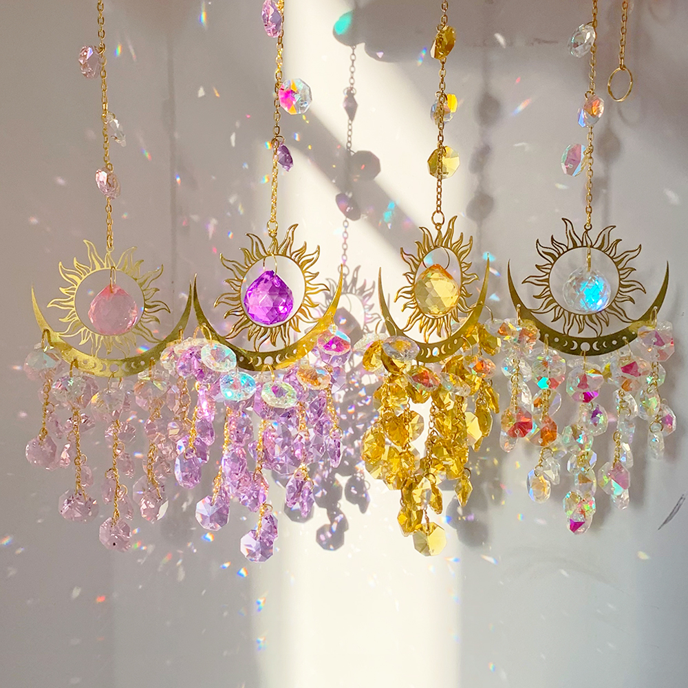 Wholesale Sun Catcher Moon Suncatcher Sun Charm Suncatcher Glass Prism Home Decor for Gift Stained Glass Suncatcher M260328-image-1099407457
