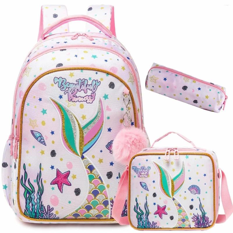 Sacs d'école 3 pièces pour filles, ensemble de sac à dos dos à dos avec sac à déjeuner, sac à livres pour enfants, Mochilas pour élèves du primai