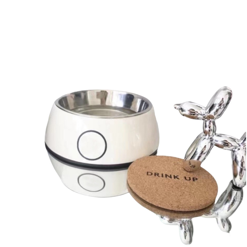 2C Designer Black White Letter Printed Pet Drinking Bowl Cat and Dog Food Set-image-1093934526