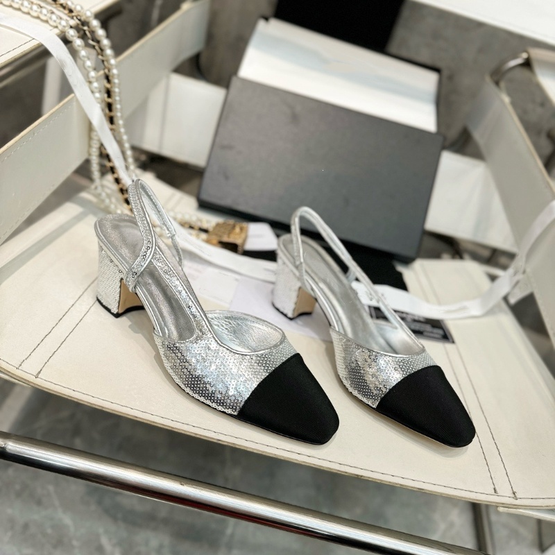Classic chunky heel sandals Women's open-back high heels Color-blocked toe Leather everyday outfits Work and party flats Top designer luxury