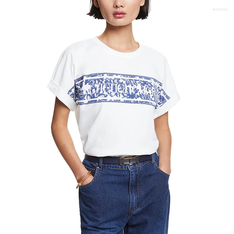 T-shirts pour femmes à manches courtes de luxe d'été marque femelle t-shirt coton o-cou lettre imprimée modèle dames classique