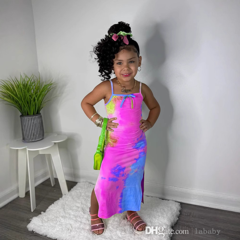 Vêtements pour enfants mode mignonne bébé fille robe échappatrice d'été imprimé licou sans manches slim