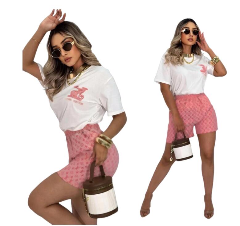 New breathable soft Womens Designer Tracksuits 2 Piece Shorts Set Short Sleeve T Shirt Jogger Sport Suit printed letters