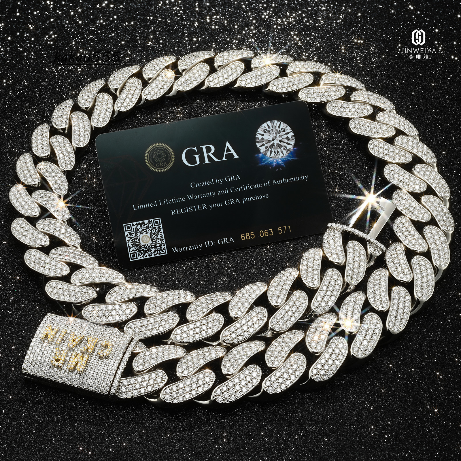 Hip Hop Cuban Chain 24mm 3rows VVS Moissanite Diamond Rose Gold White Gold Plated Necklace Cuban Mens Chain