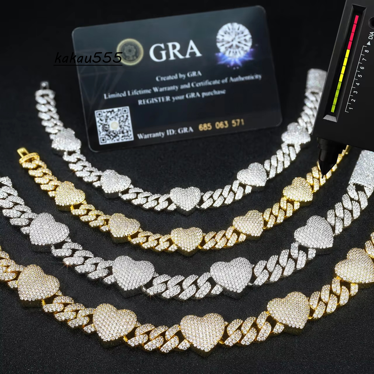 Fashion Love 925 Sterling Silver Cuban Chain 8mm Iced Out Hip Hop D VVS Moissanite Cuban Link Heart Chain Bracelet