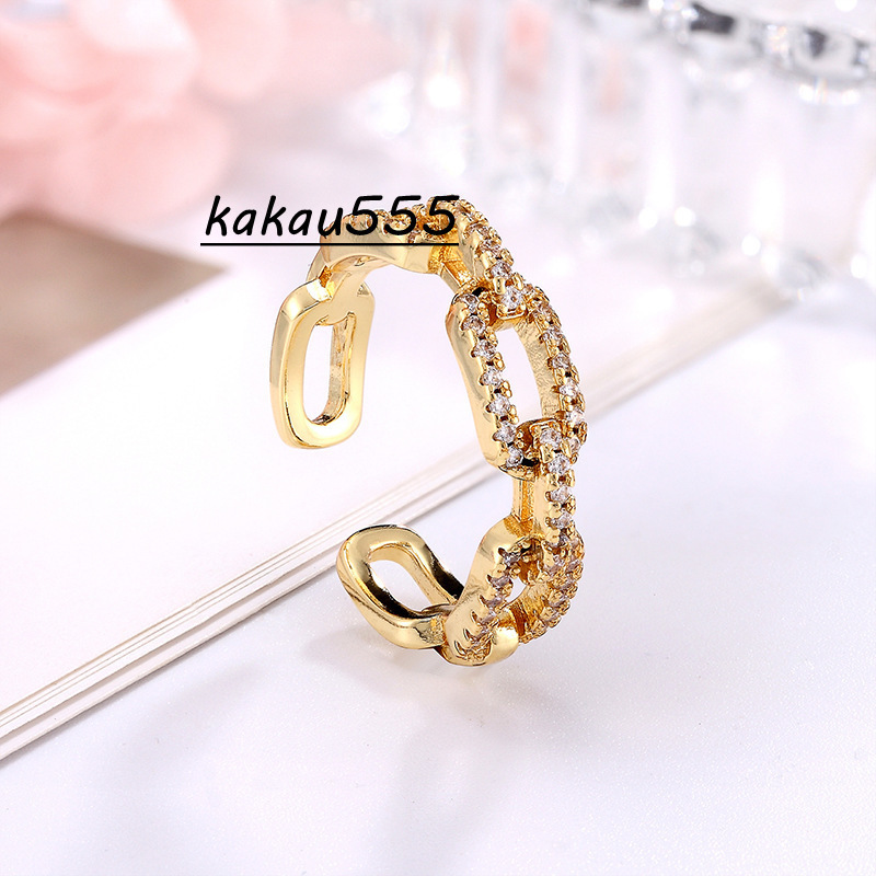 Custom Fashion Women Hip Hop Iced Out Rings Jewelry Adjustable Geometric 18K Gold Plated Cuban Chain Rings
