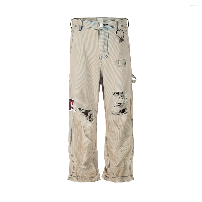 Mens Jeans High Street Hole Distressed Baggy For Men Straight Ripped Casual Loose Denim Trousers Oversize Unisex Harajuku Cargo Pants