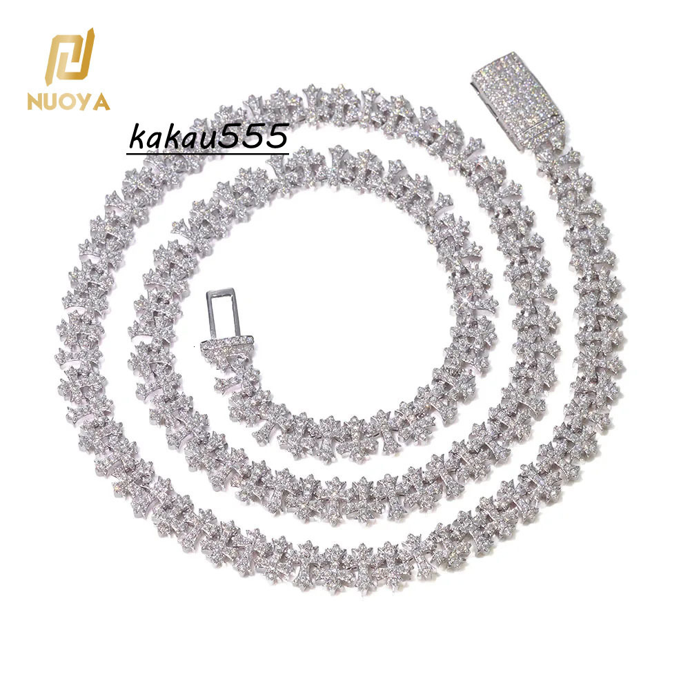 NUOYA Fine Jewelry 8.5MM Iced Out Diamond Chain Necklace Gold Plated Cross Design Bling Zircon Fashion Necklace for Men Women