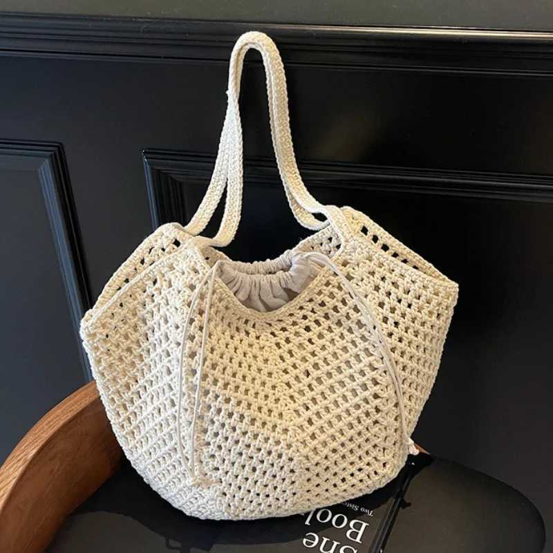 2025 Latest Summer Beach Straw Woven Tote Bag For Women 2-IN-1 Hollow-out Lightweight Large Capacity Shopper Shoulder Bag Female W250626