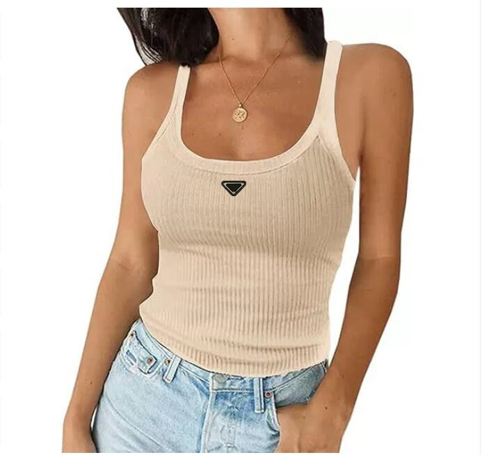 Designer Womens TShirt Triangle Badge Luxury Brand Cotton Round Neck Tshirts Women Sleeveless Fashion Designer Summer Cropped Tops