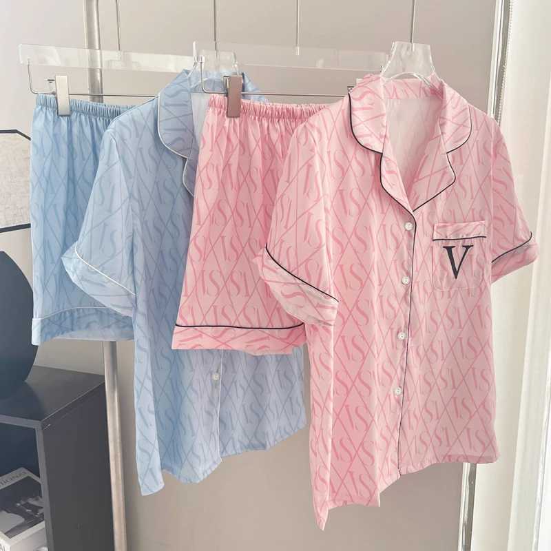 2024 NEW Womens Pajamas Set Luxury Satin Silk Pajamas Short Sleeve Sleepwear Leisure Home Clothes Nightwear Pyjamas for Women l250627-image-1063841924