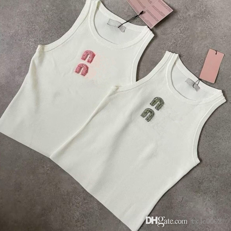 Women Designer T Shirt 2026 New Fashion M Rhinestone Nail Bead Correct Letter Vest Hot Girl Sleeveless T-shirt Trendy Brand Top 4 Colors