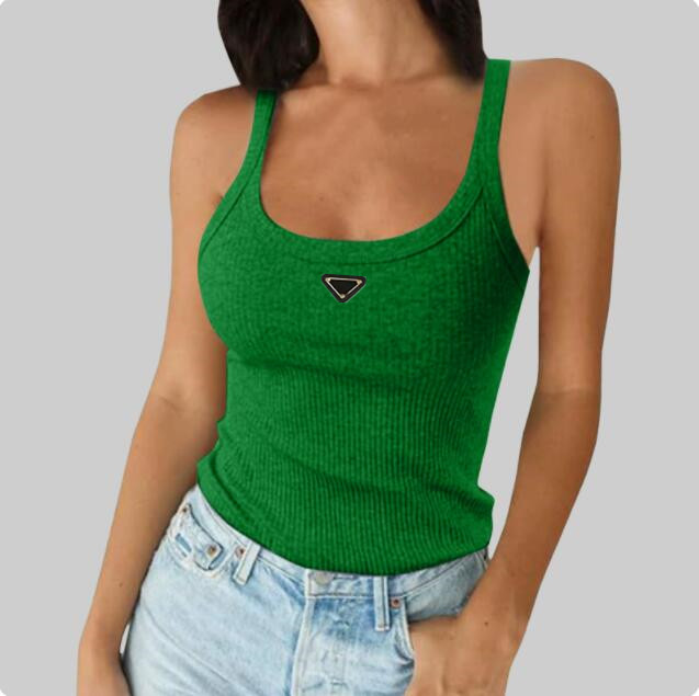 Designer Womens T-Shirt Triangle Badge Luxury Brand Cotton Round Neck Tshirts Women Sleeveless Fashion Designer Summer Cropped Tops
