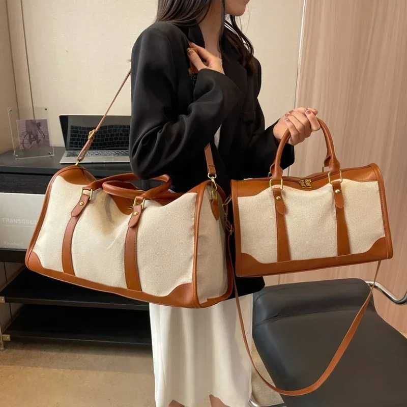 Women Travel Storage Handbag Vintage Fitness Luggage Bag Single Shoulder Crossbody Bag Large Nylon PU Leather Bag 2025 Handbags Y250304-image-1063919738