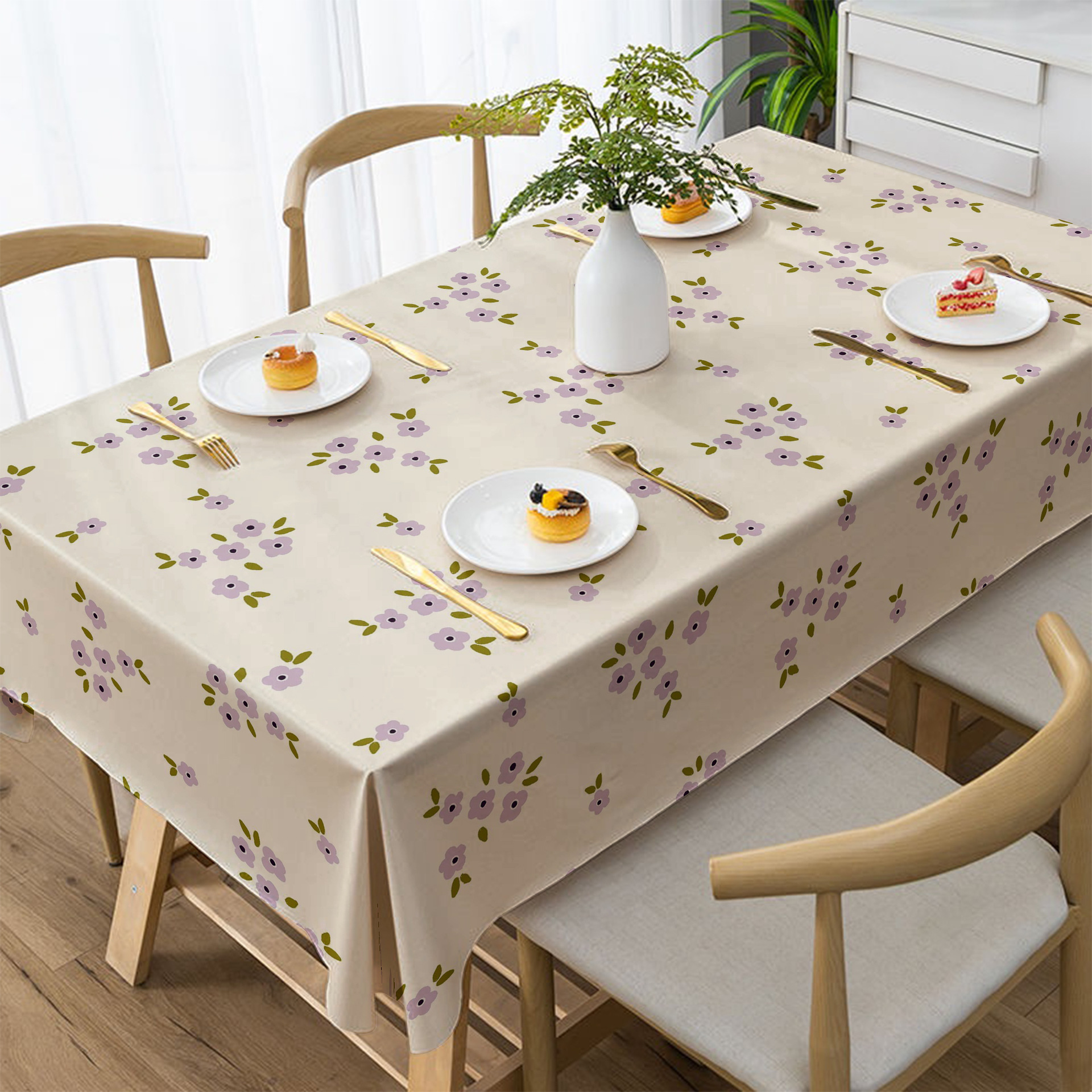 Summer Square Table Cover Fresh Flower Tablecloth Waterproof Table Mat Modern Simple Waterproof Table and Chair Tablecloth Home-image-1110123882