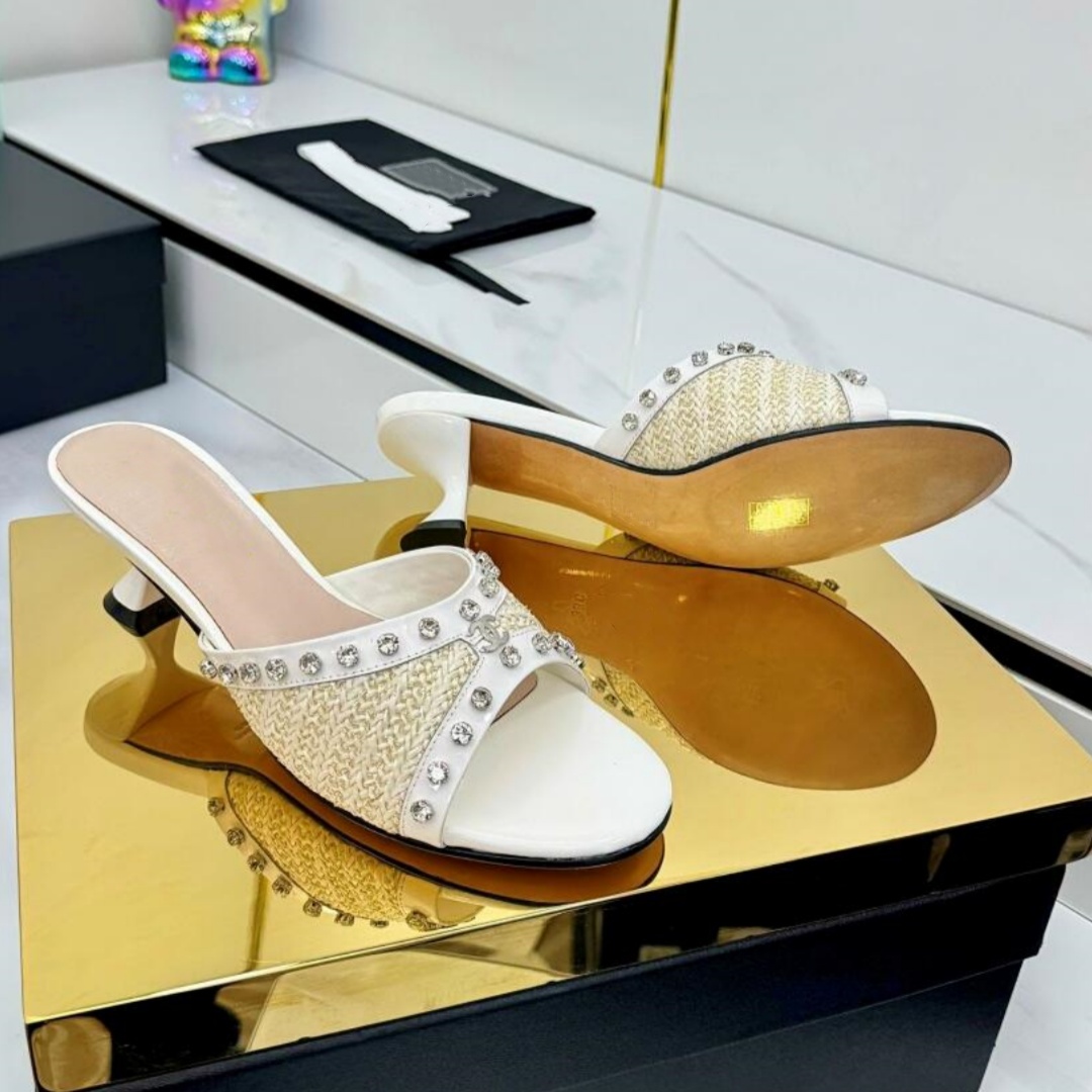 Sac Designer High heel Sandal Mule Sliders Prom Dress shoe Womens Stilettos heel Leather tazz slipper bead Rhinestones Sandale Luxury Summer Beach P