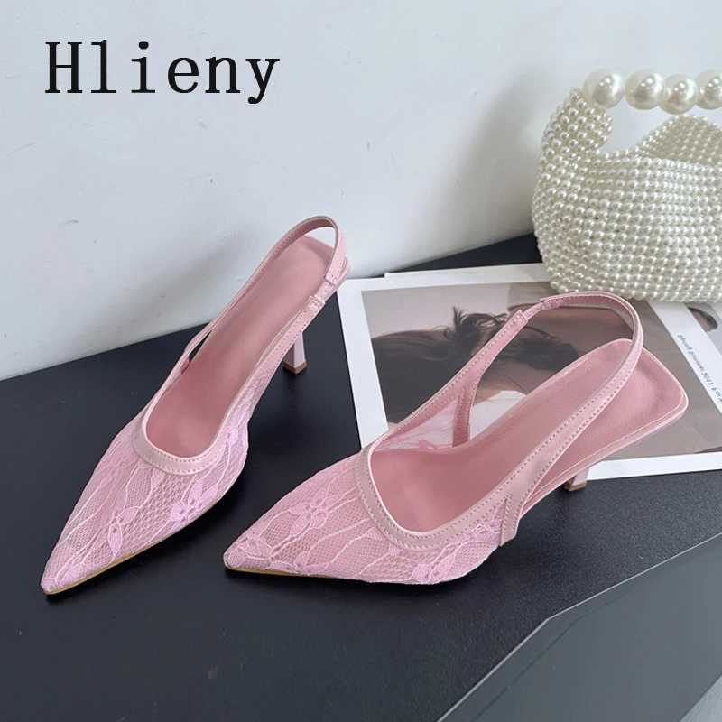 Hlieny Elegant Pointed Toe Slingback Sandals Women Pumps Hollow Out Mesh Fem High H Stiletto Womens Shoes Y250627
