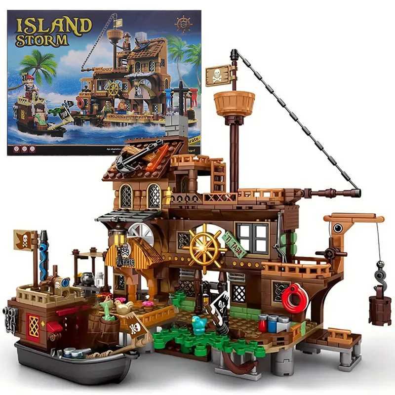Creative Medieval Pirate Island Fortress Castle Building Blocks Adventure Ship Log Cabin Model Boat Assemble Bricks Toy Kid Gift Y250627-image-1063999590