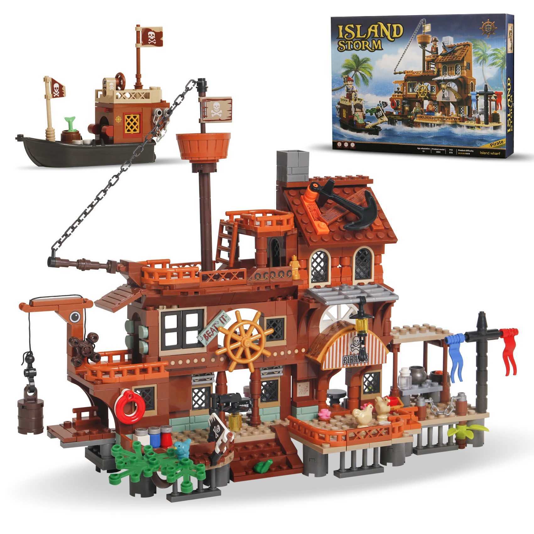 675PCS Creative Medieval Pirates Island House Port and Pirate Ship Building Blocks Assemble Bricks Toys Gift For Children Kids Y250627-image-1063999654
