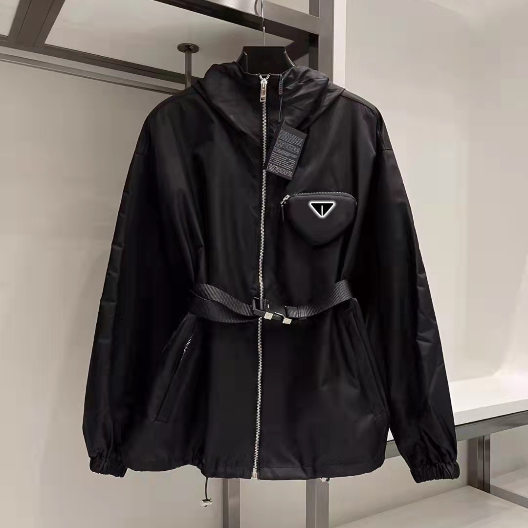 Classic Designer Women&#039;s Nylon Hooded Jackets Fashion Triangle Hooded Jacket Brands Black Zipper Casual Sports Zipper Windproof Waterproof C-image-855619904