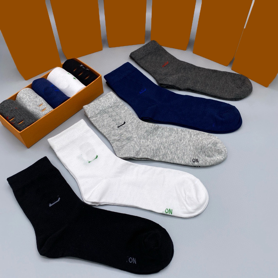 mens socks designer socks Fashion embroidery casual socks random 5 color with box-image-1064208442