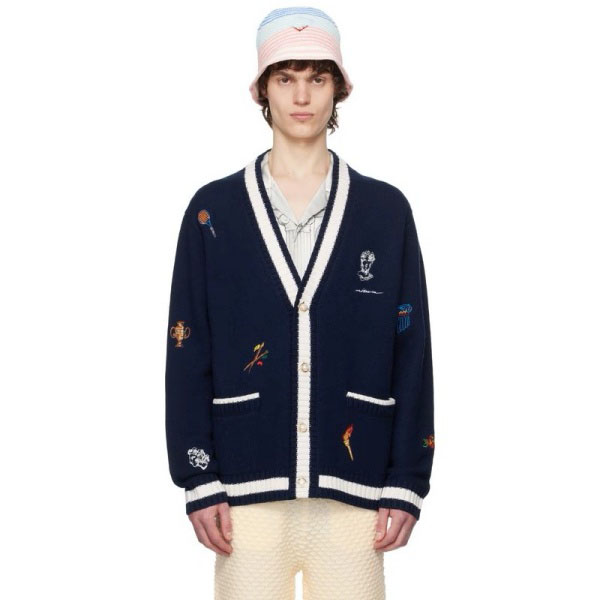 coat casabalnc high quality trend new designer knit cardigan sweater men and women embroidery pattern long sleeve lapel button wool knit Sweatshirt
