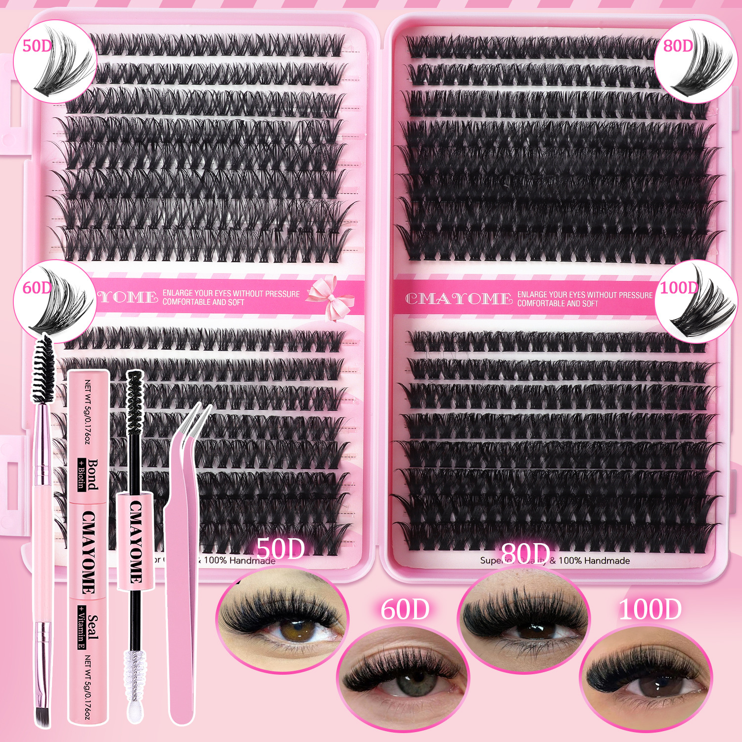 Kit de cils à faire soi-même, volume épais, 640 pièces, avec joint de liaison, fait à la main, réutilisables, Extensions de cils segmentés, fourn