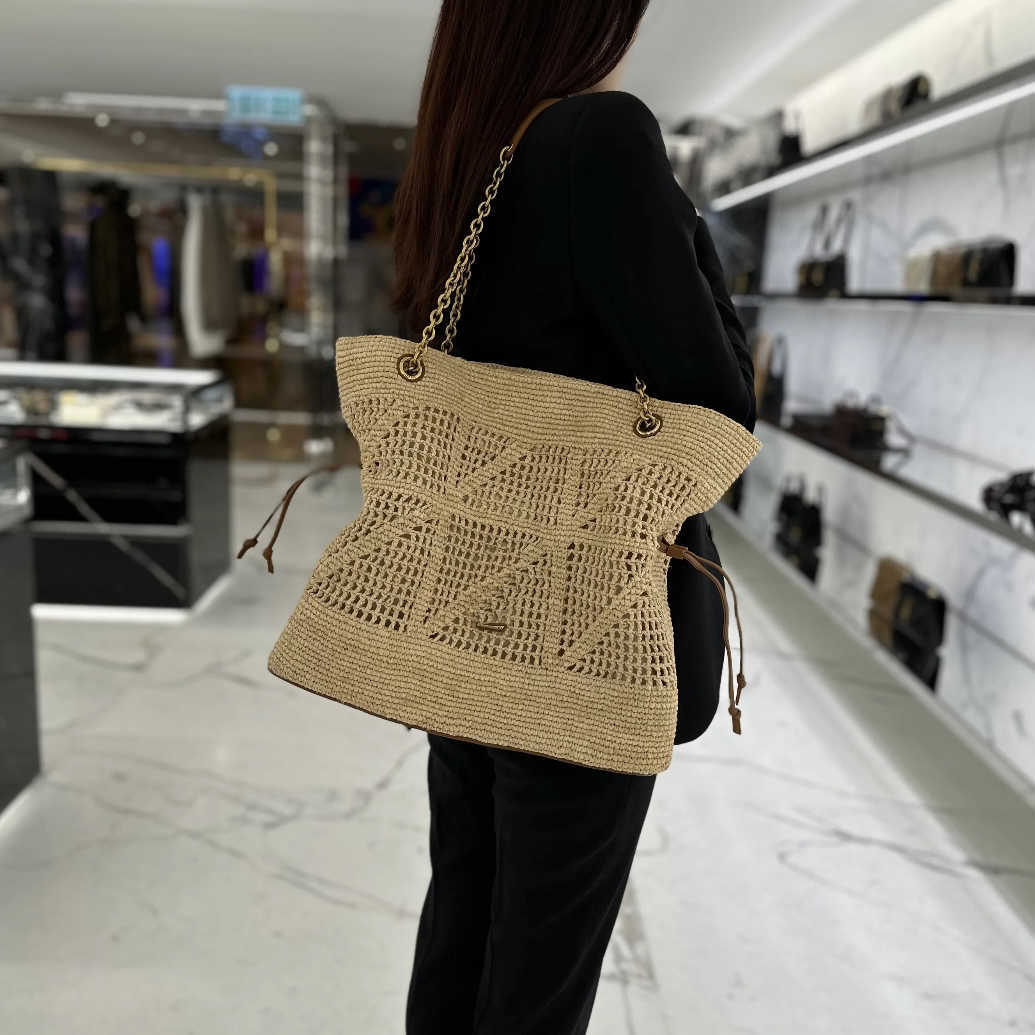 Shoulder Woven New Chain Straw Raffia Summer Hollow Out Shoulder Tote For Women Large Capacity Drawstring Bags 250715