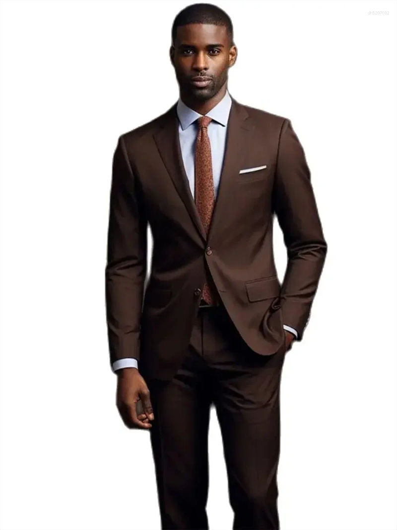 Mens Suits 2 Piece Dark Brown Men Set Formal Single Breasted Notch Lapel Male Suit Slim Daily Smart Causal Office Wedding Tuxedo