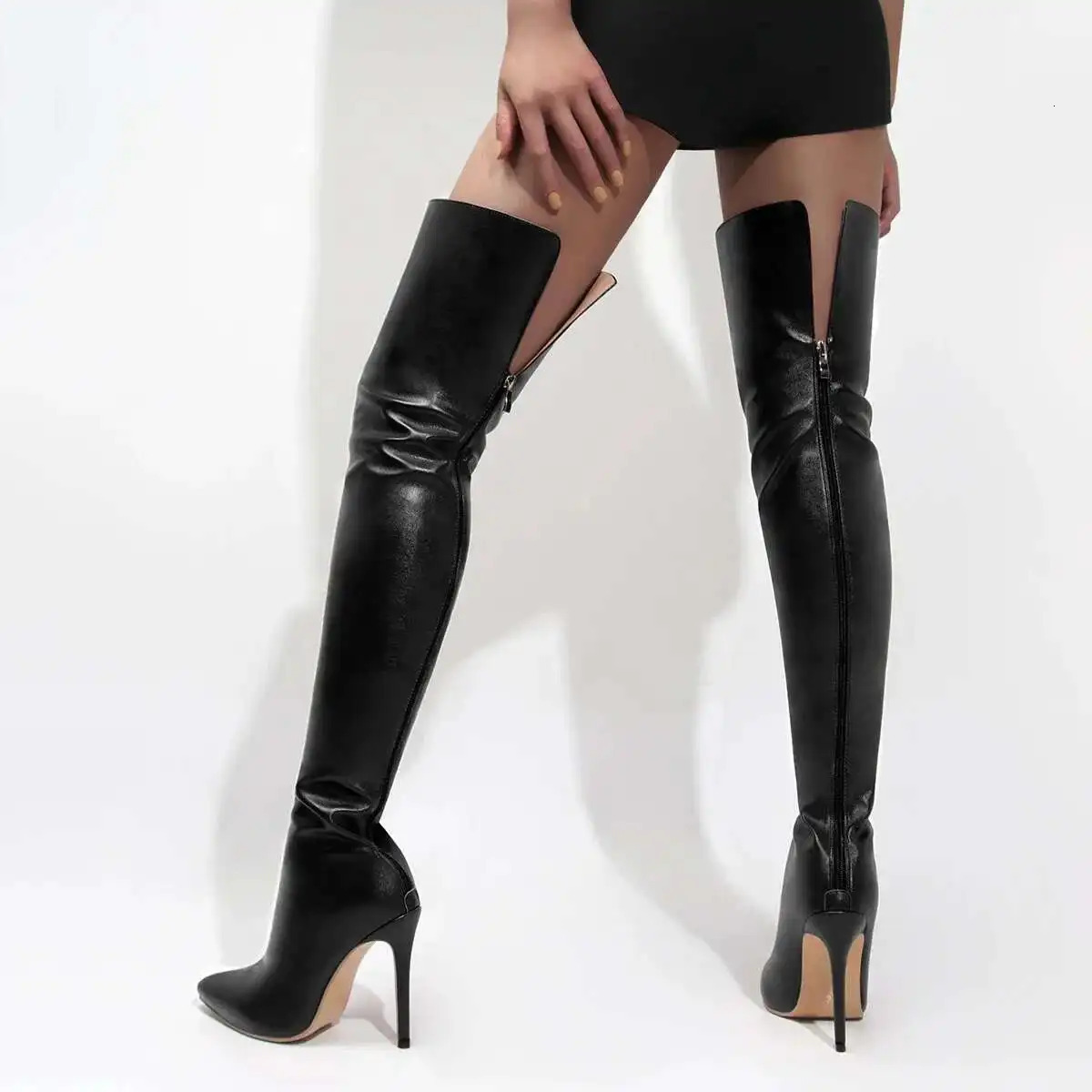 Grande taille 40-bottes pour femmes à talons hauts 11cm au dessus du genou, fermeture éclair au dos, bottes de personnalité à la mode 250628
