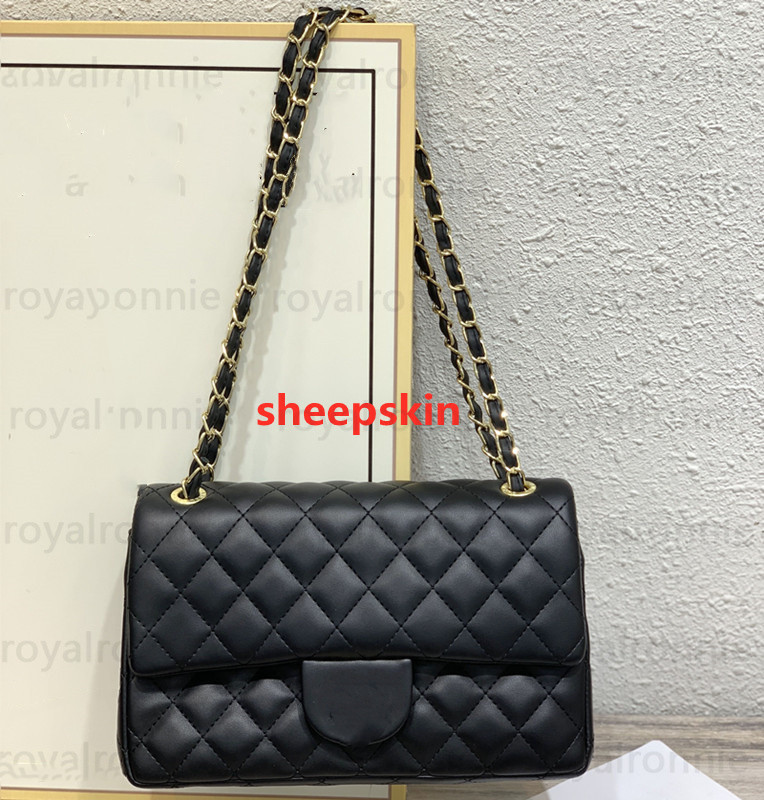 luxury designer shoulder bag plaid flap caviar handbag sheepskin gold silver chain leather double letter solid color square stripe lady 19 messen