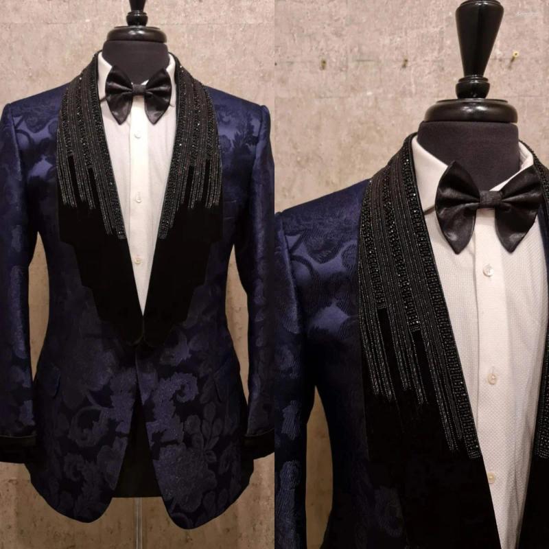 Costumes pour hommes Smoking Tuxedos Per perlé Jacquard Men de costume Repontement 2 pièces Pantalons de veste de set