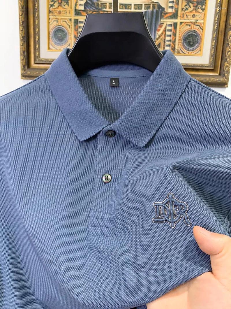 Men's Polos Cotton Collar T-shirt Summer Comfortable Casual Short Sleeved High-end Brand Embossed Letter Polo Shirt Top-image-1102094948
