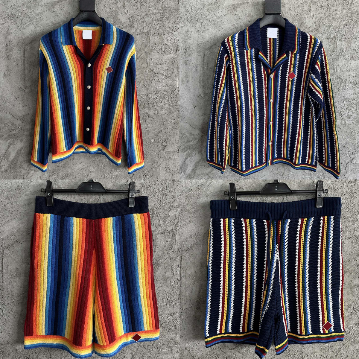 Casabalnc top quality summer new colorful striped vintage knit shorts men and women designer long sleeve loose pearl button cardigan sweater shirt j