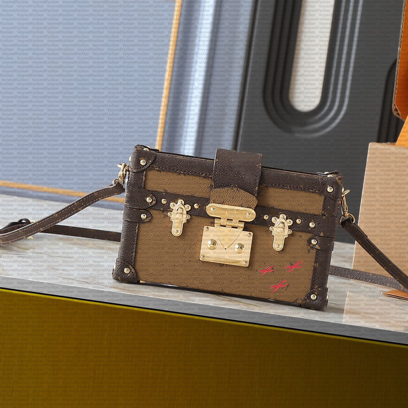 Petite Malle Elegant Trunk Inspired Designer Sac d'embrayage convertible Crossbody Luxury Evening Purse Gold Hardware sécurisé Ferme Essentiels s