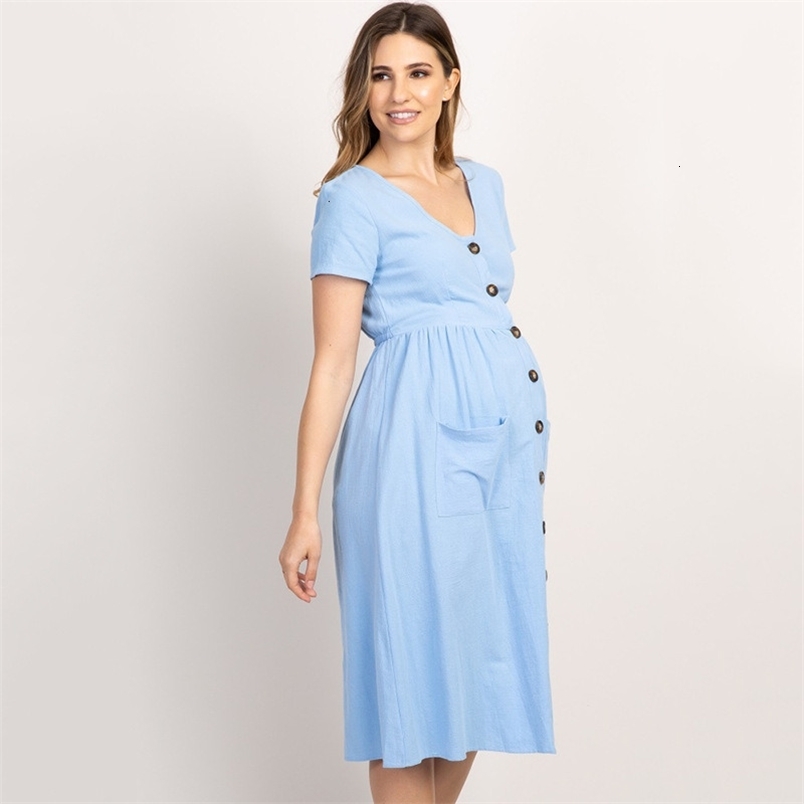 Maternity Dresses Maternity Dresses Pregnant Women Clothes Button Pocket Office Casual Clothes Summer Female Plus Size Pregnancy Dress Graduation-image-1095549649