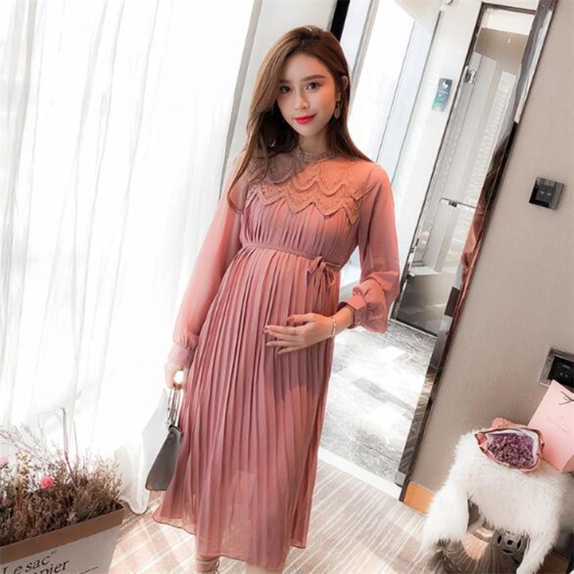 MaterniTY Dresses CHIffon Dresses MaterniTY Clothes For Pregnant Women Long Sleeve Pleated Dresses Pregnancy MaterniTY Dress Spring M260226-image-1095548831