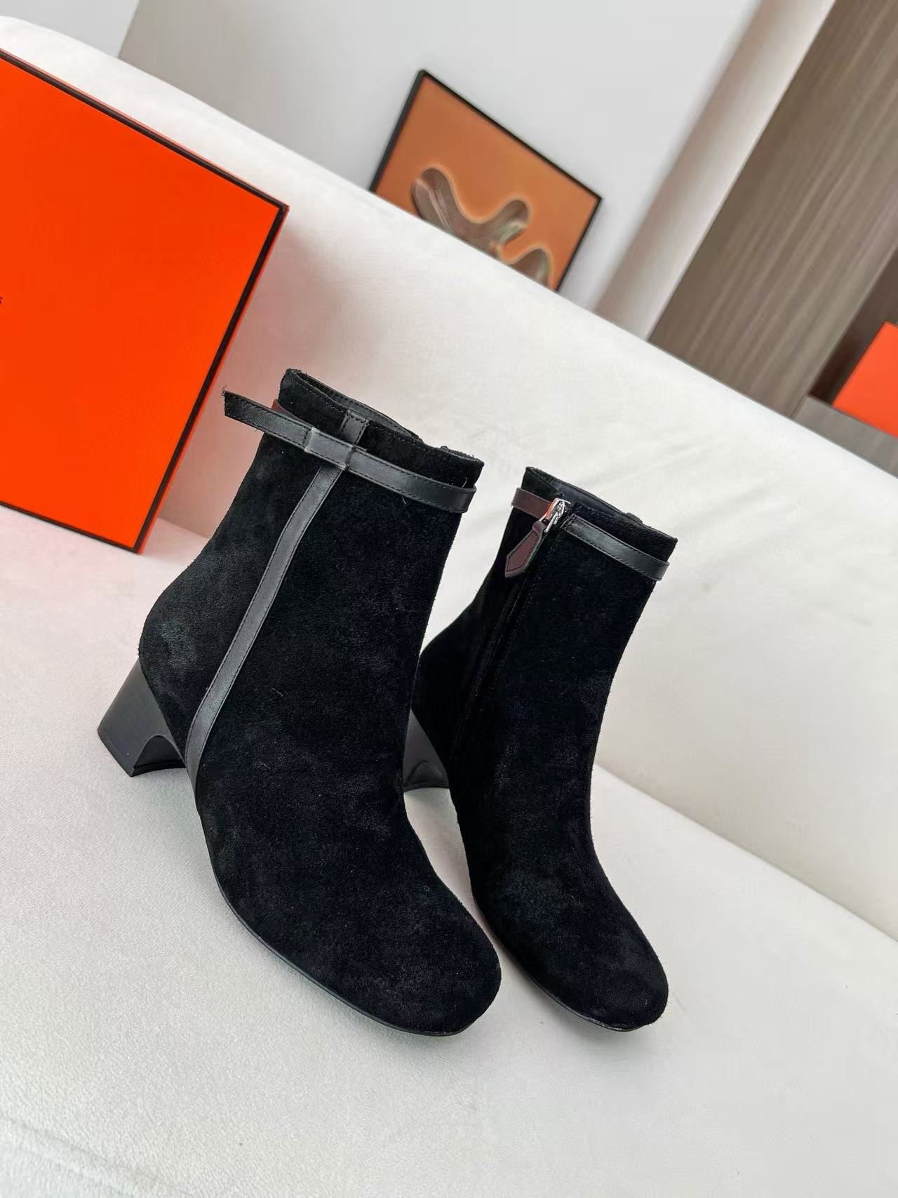Classic Brand Designer Winter Licol Ankle Boots Women Luxury Calf Leather chunky Heels Jill Ankle Boot Lady Evening Party Zip Shoe SIZE 35-42