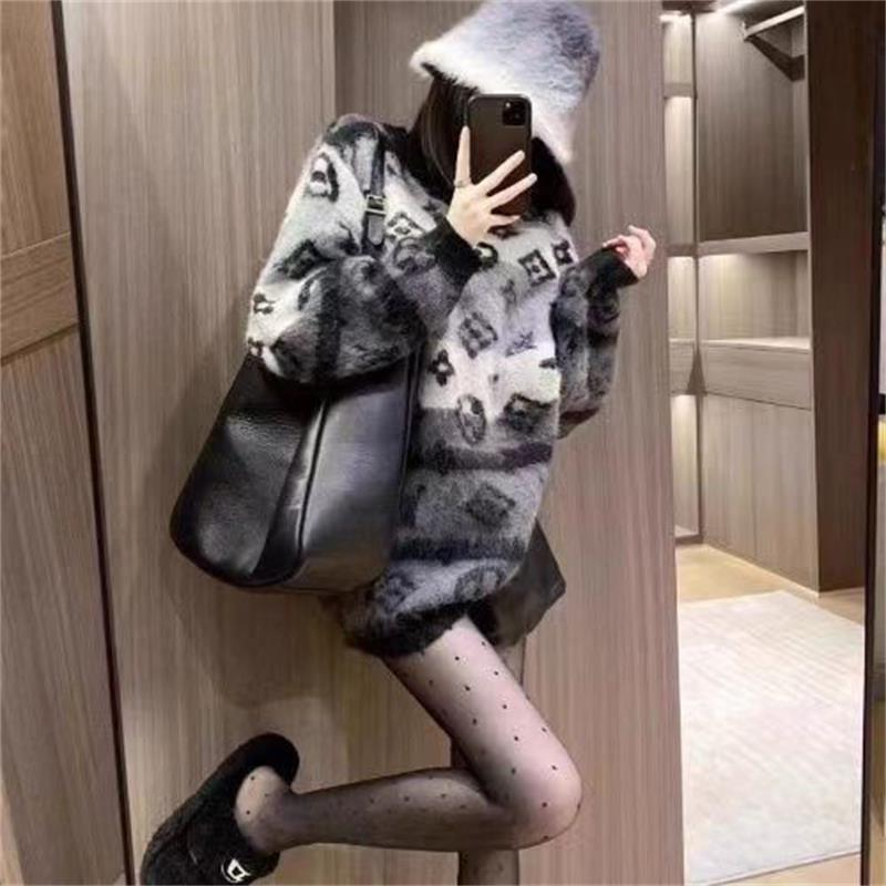 Pull-over automne hiver femme nouveau pull ample mode détente motif lettrage jacquard haut tendance