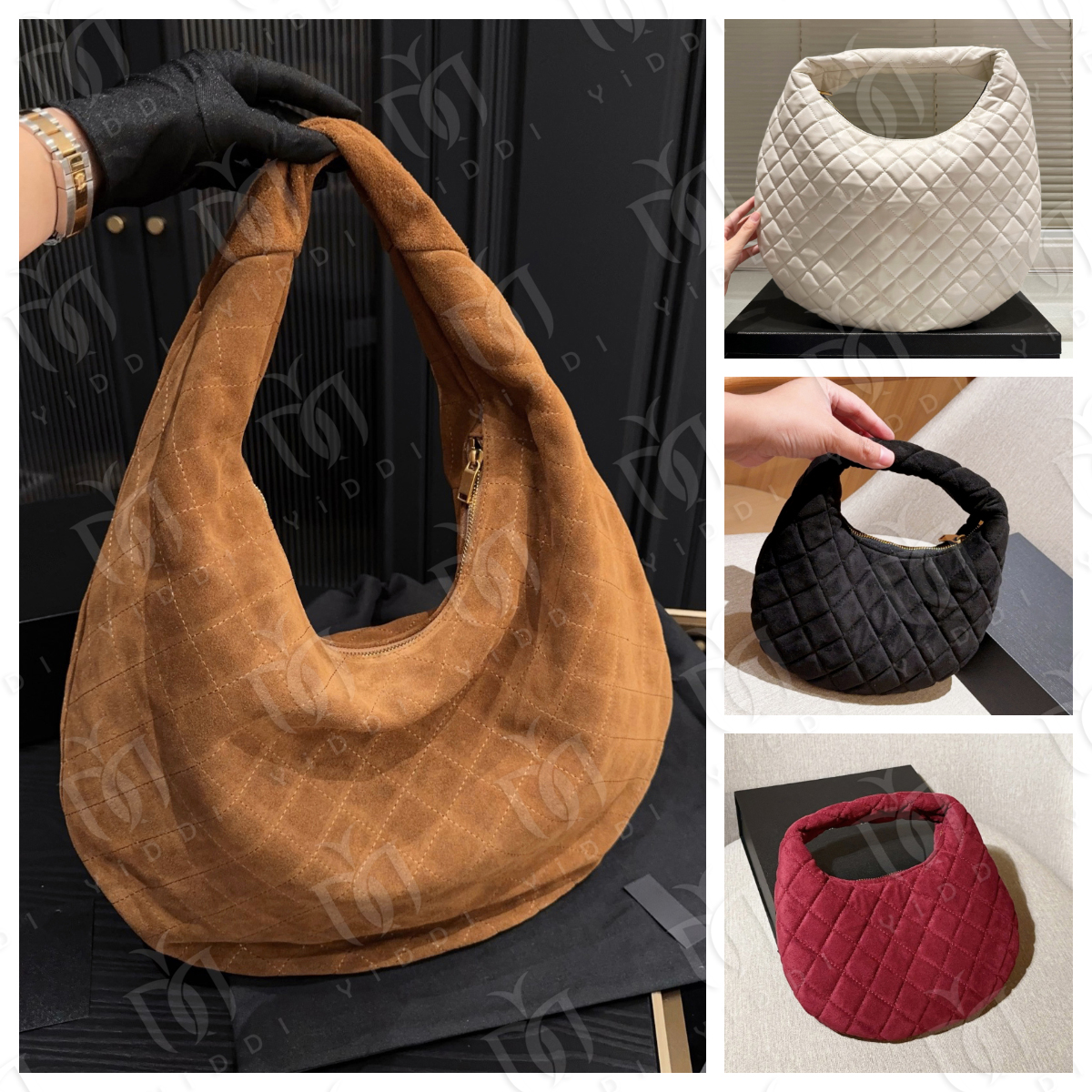 Luxury Vintage Large hobo loop bag Tote bag Designer Slouchy Suede bag Woman Trendy winter large handbag shoulder bag Soft Leather Underarm bags Bab