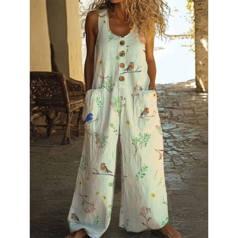 (837) 3D Digital Printing Women's Vest with Pockets Fashion Floral Jumpsuit